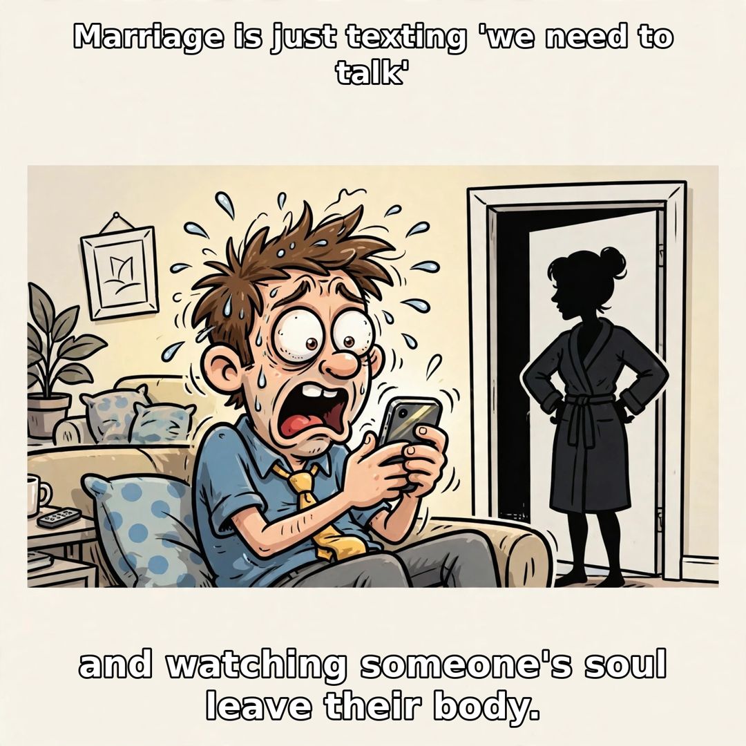 Frazzled husband staring at his phone in horror